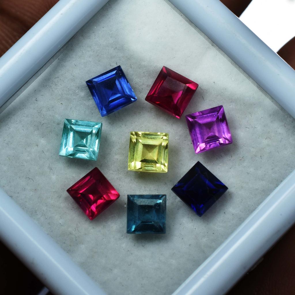 5x5 mm 8 Pcs Natural Mix Color Sapphire Square Cut Loose Gemstone Lot