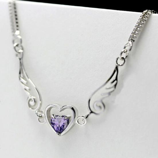 Women Bracelet Heart Cubic Zirconia Wing Shape Adjustable Length Angel Wrist Chain