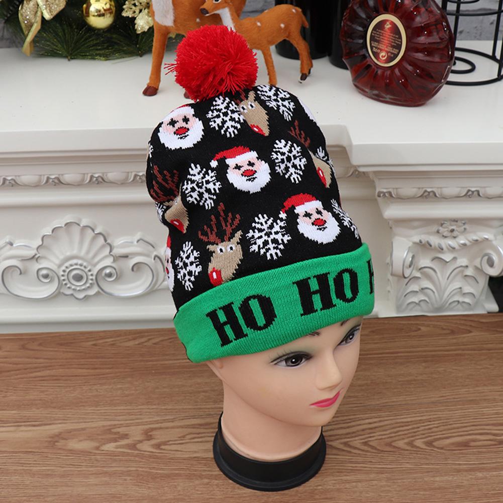 Christmas Decoration Props Children's Colorful Glowing Light Knit Hat Cap Santa Clause Elk Snowman Style