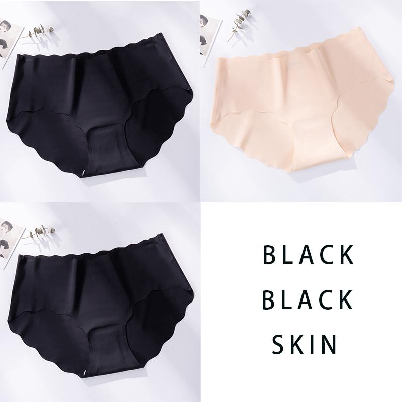 3Pcs/Set Seamless Underwear Silk Women's Solid Color Panties Lady Ruffle Underpants Girls Briefs Invisible Panty Sexy Lingerie