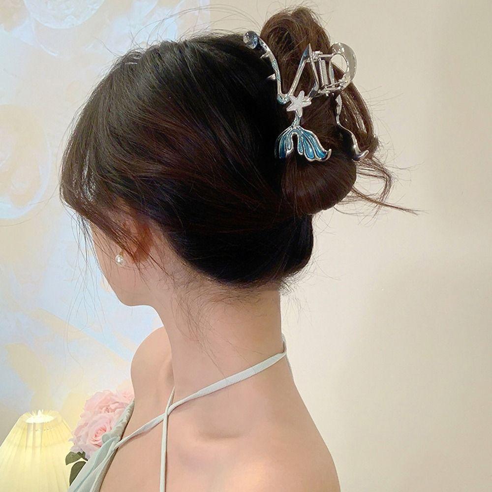 Wave Metal Shark Clip Starfish Geometric Hair Claw Creative Fish Tail Shape Claw Clips  Wash Face