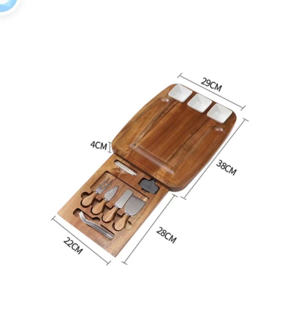 Бамбуковая доска для сыра с набором ножей и выдвижным подносом
