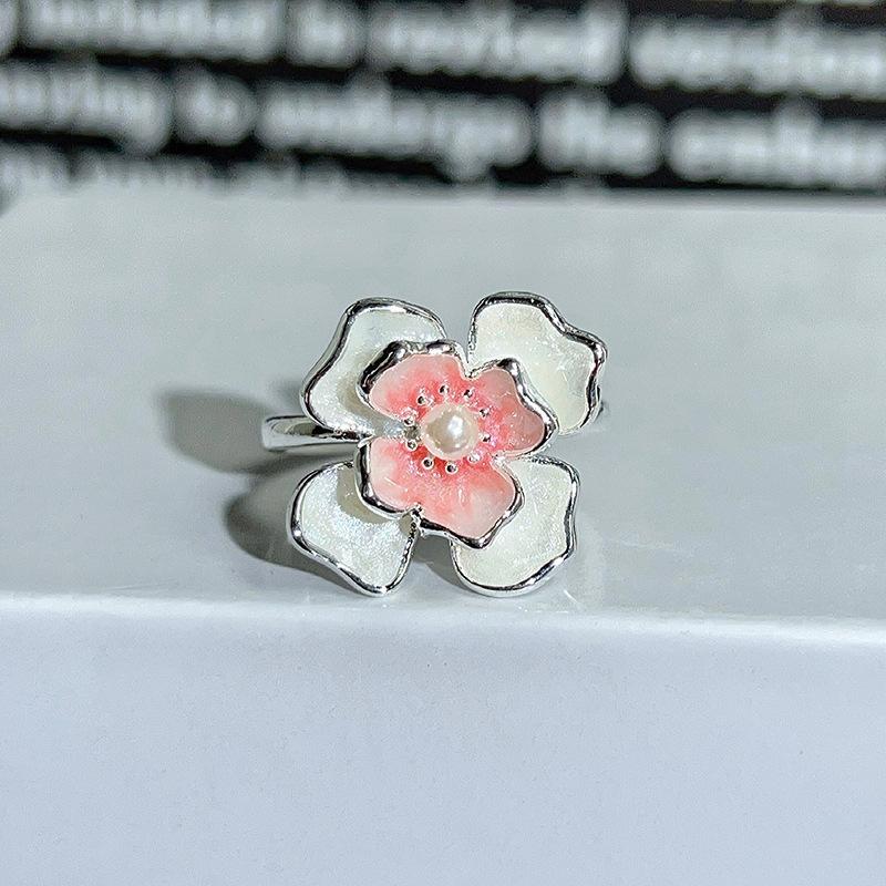 Dopamine Colorful Enamel Flower Butterfly Open Ring Mori Sweet Girly Style Inlaid Zircon Niche Light‑Luxury Adjustable Stackable Decorative Ring