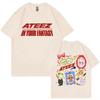 Kpop ATEEZ in Your Fantasy World Tour T‑Shirt Cute Cartoon Mascot Print Unisex Oversized Loose Short Sleeve Tee Soft Cotton Casual Streetwear Tops