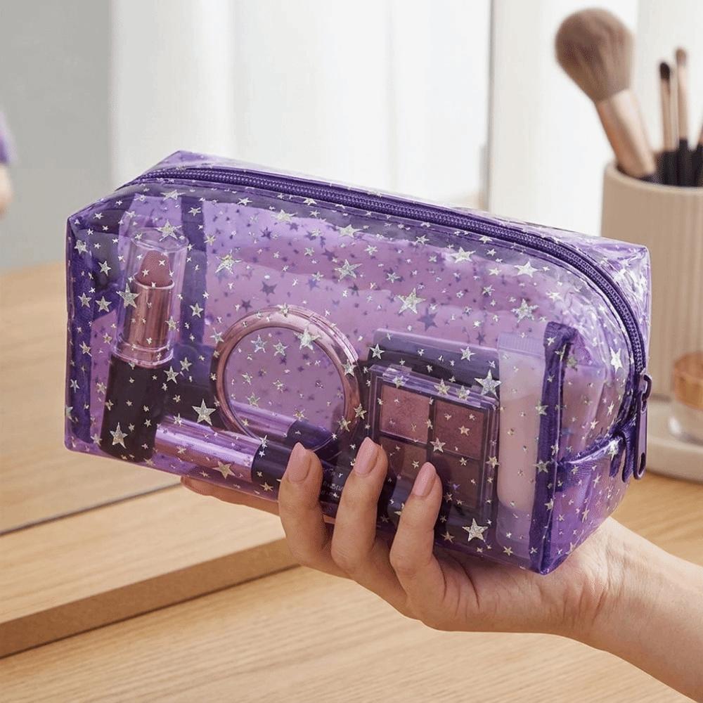 Stars pattern Transparent Makeup Bag Glitter Travel Beauty Organizer Women's Washbag Beach