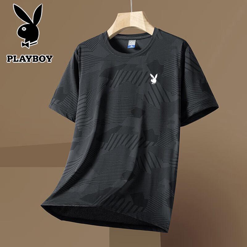 PLAYBOY Мужская летняя футболка из ледяного шелка, быстросохнущая, свободного кроя, с круглым вырезом, с коротким рукавом