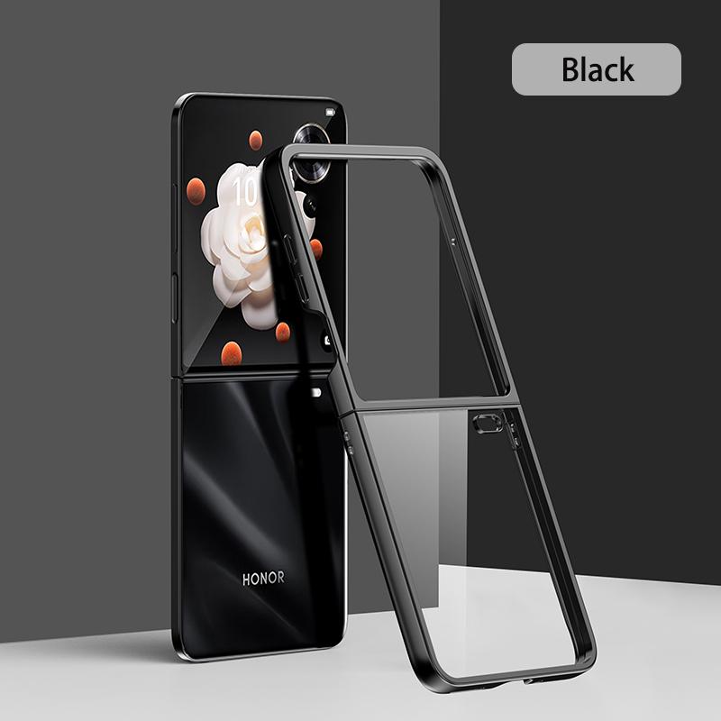 Кейс для Назначение Honor Magic V Flip MagicV VFlip Ультратонкий Твердый Гальванический Цветной / Разделенный корпус Прозрачный защитный чехол Ударопрочный Задний корпус Защита от падения