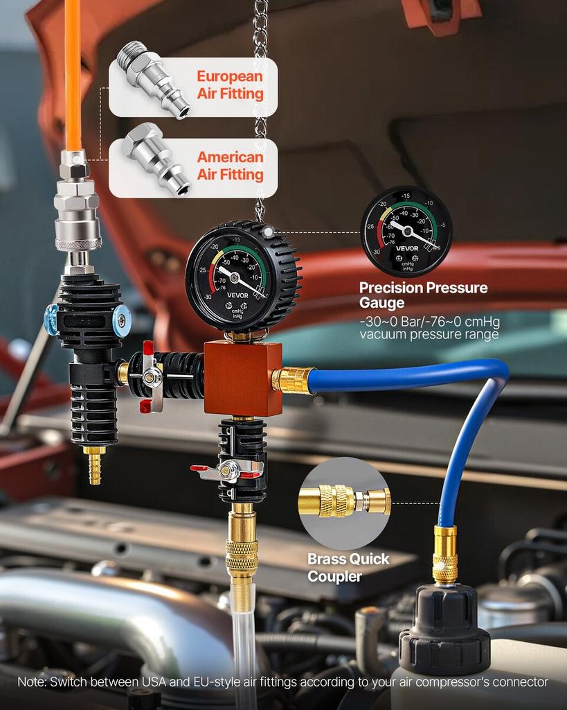 Coolant Pressure Tester Kit, 47Pcs Radiator Vacuum Refill Kit with 3 Metal Adapters, Universal Fit, Automotive Cooling System Pressure Tester Tool,