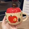 Креативная мультяшная керамическая кружка в форме яблока с крышкой и ложкой, красивая парная чашка, подарок на День святого Валентина, сувенир