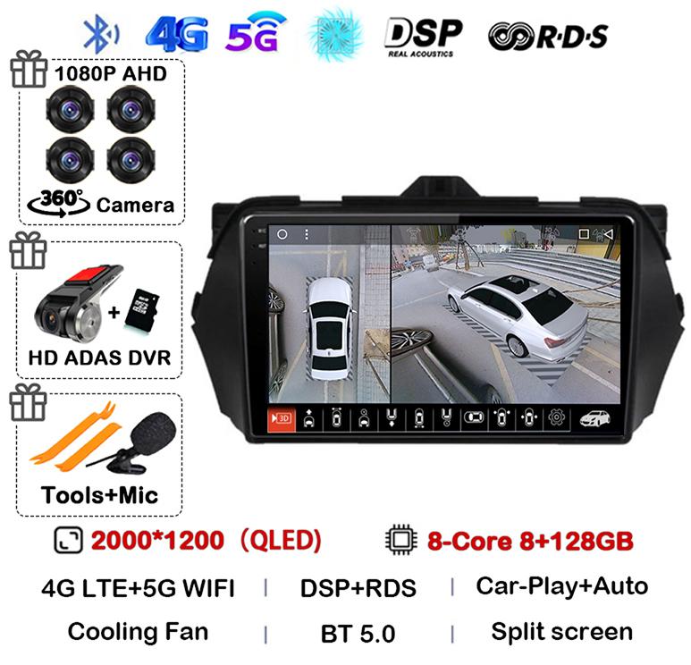 Android 14 Cooling Fan 360 Camera For Suzuki Alivio Ciaz 2014-2019 Car Radio Stereo Multimedia Video Player GPS Carplay Auto DSP