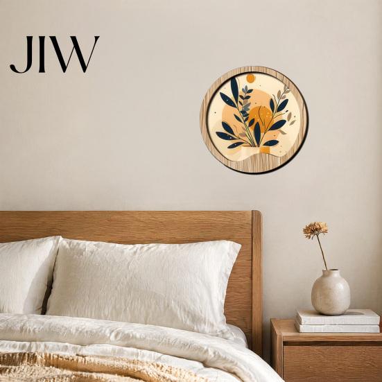 Artistic Wall Hanging Set Nordic Wooden Art Sign, Round Botanical Landscape Decor for Living Interior Decoration Rental Homes Room Bedroom,