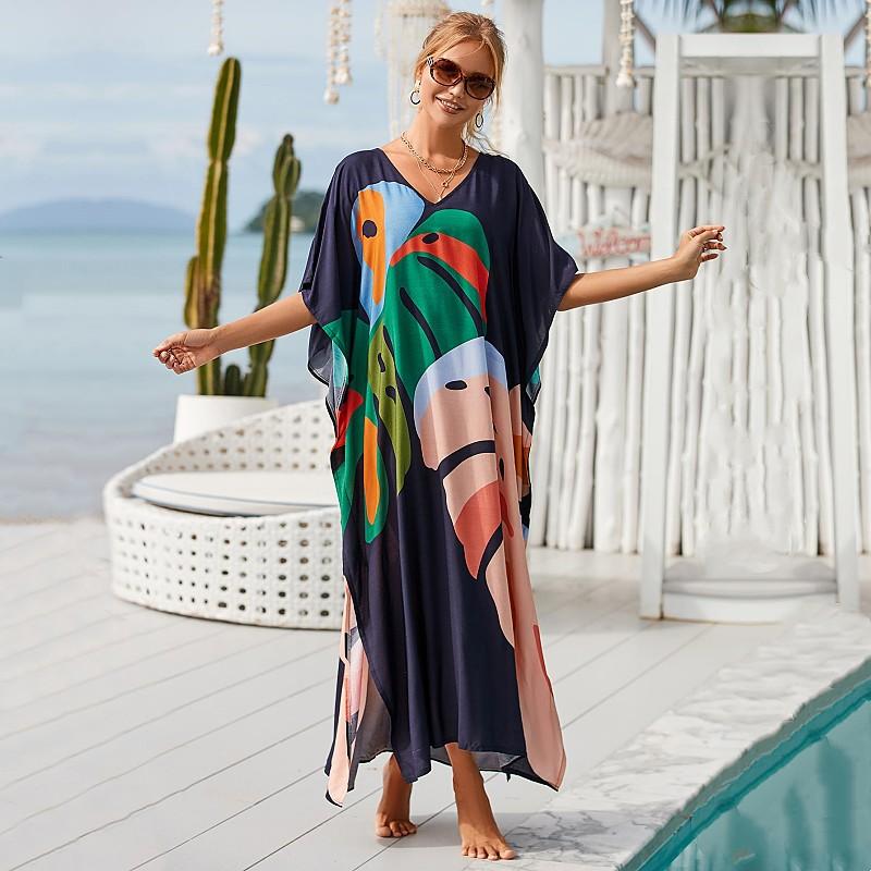 EDOLYNSA Long Beach Dress Cover-Ups for Women Pareo De Plage Swimsuit Cover Up Beach Sarongs Swimwear Kaftan Beachwear Q1476