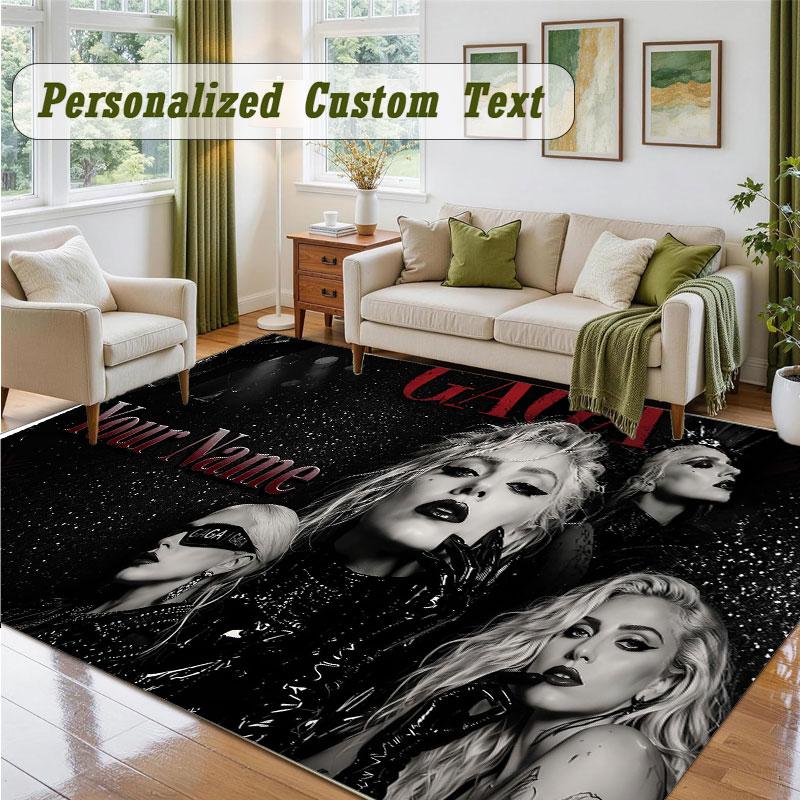Crystal Velvet Square Rug Custom NameLady Gaga Pattern Non Slip Home Floor Decor Rug