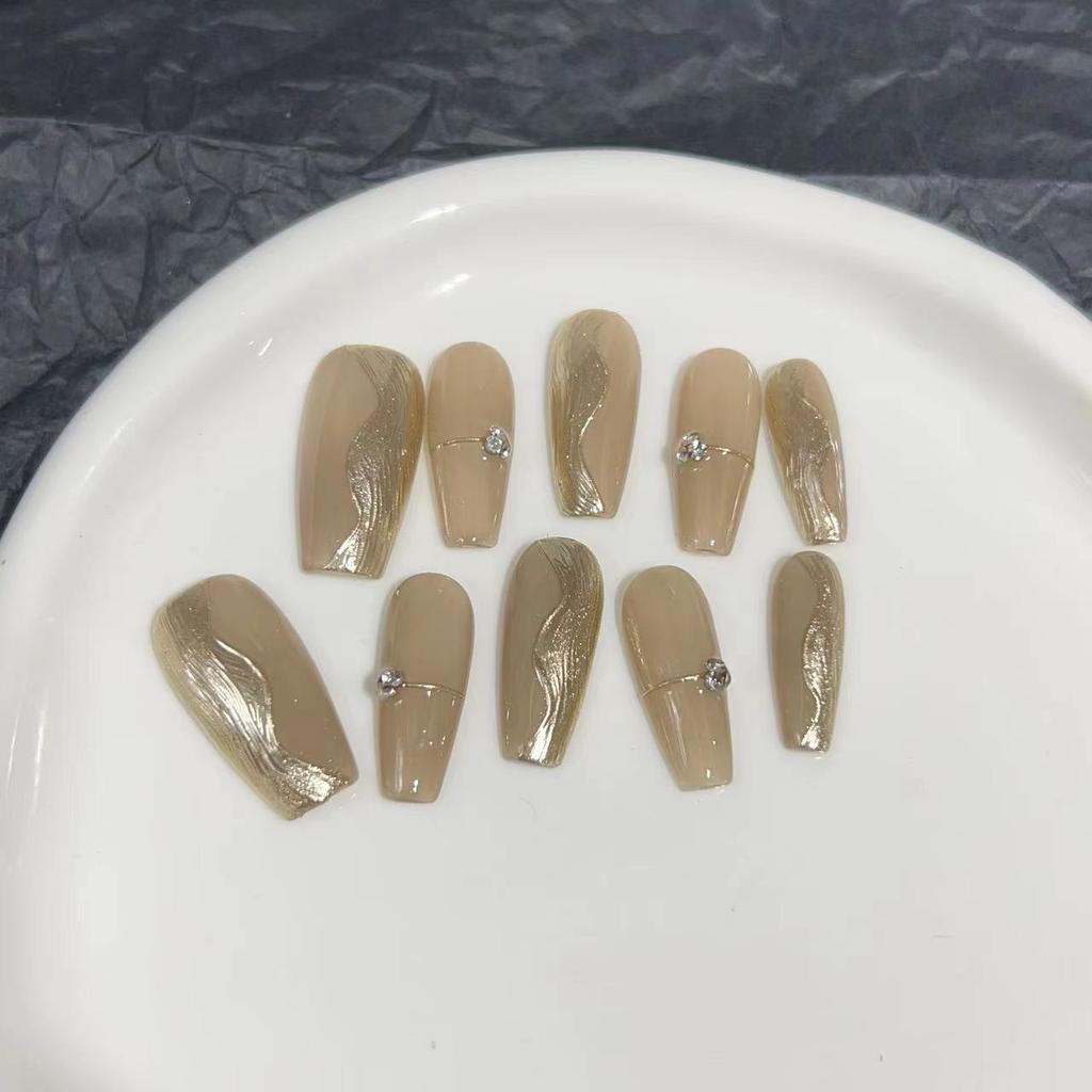 Wearing Armor Pure Handmade Manicure Finished Product Fake Nail Patch Half-face Magic Mirror Nude Color Flash Drill Wear Armor