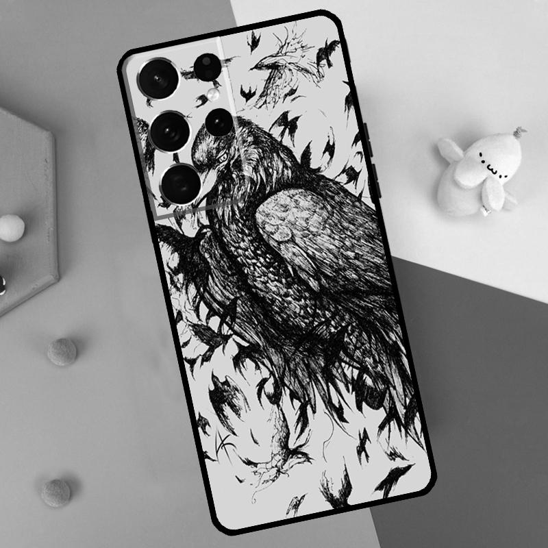 Raven Crow Skull pattern Back Case For Samsung Galaxy S25 S24 S22 S23 S26 Ultra Plus S20 S21 FE S10 S25 FE Soft Cover