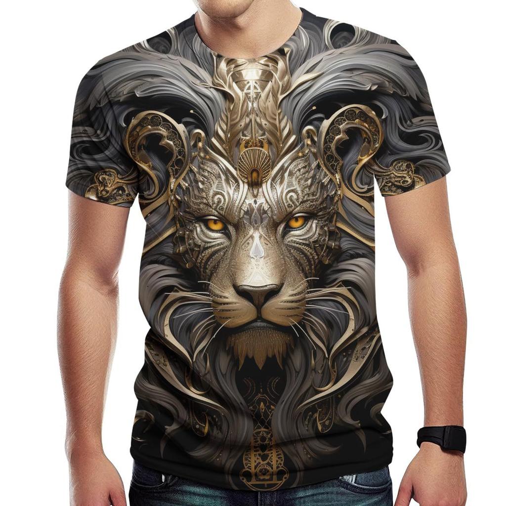 Летний топ с круглым вырезом и 3D-принтом в виде льва, модная повседневная мужская футболка с коротким рукавом