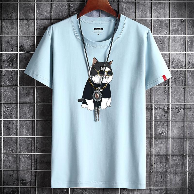 QICED Летняя футболка с короткими рукавами, мужская футболка с круглым вырезом и трендовым низом