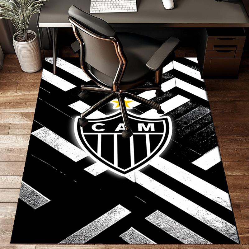 Black And White Stripes With Shield Printed Office Carpet Chair Cushion Entryway Rug, Rugs for Living Room, Bedroom Christmas gifts