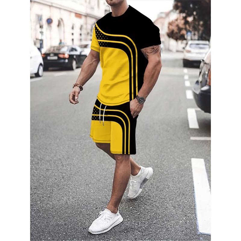 Summer Men's Fashion Street T-shirt and Shorts 3D Set Short Sleeve Men's Print Top Sports