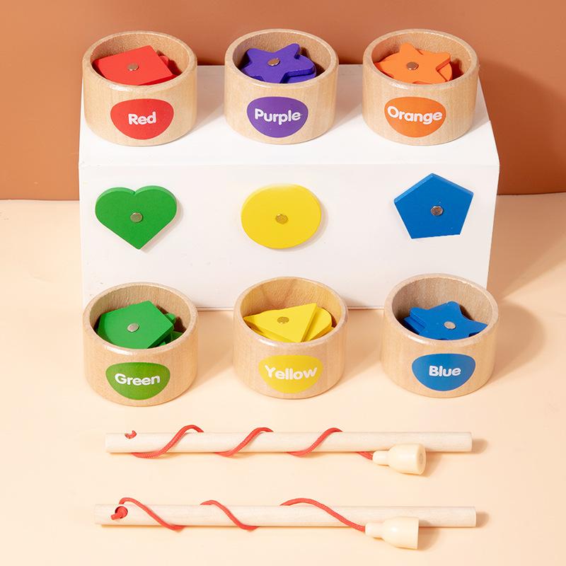 Детская деревянная магнитная чашка для классификации цвета и формы, геометрическая познавательная игра для рыбалки, развивающие игрушки для раннего образования