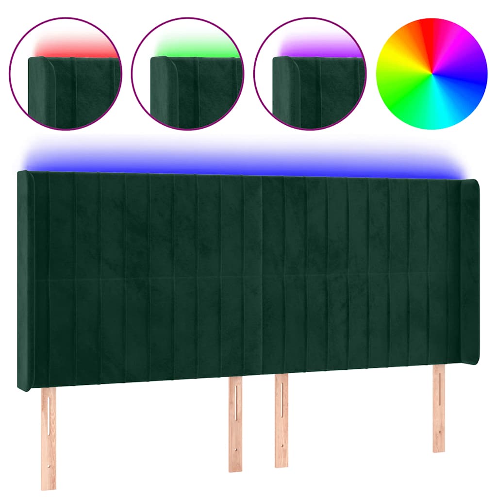 LED Headboard Dark Green 163x16x118 128 cm Velvet