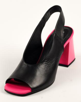 Босоножки на каблуке 84342 36 черные с розовым каблуком