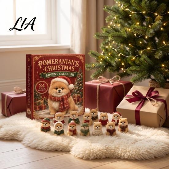 Daily Countdown Gift Set 2026 Dog Christmas Advent Calendar, 24-Day Acrylic Ornament with Mini Puppy Holiday Home Decor Figures, 2D Flat Tree