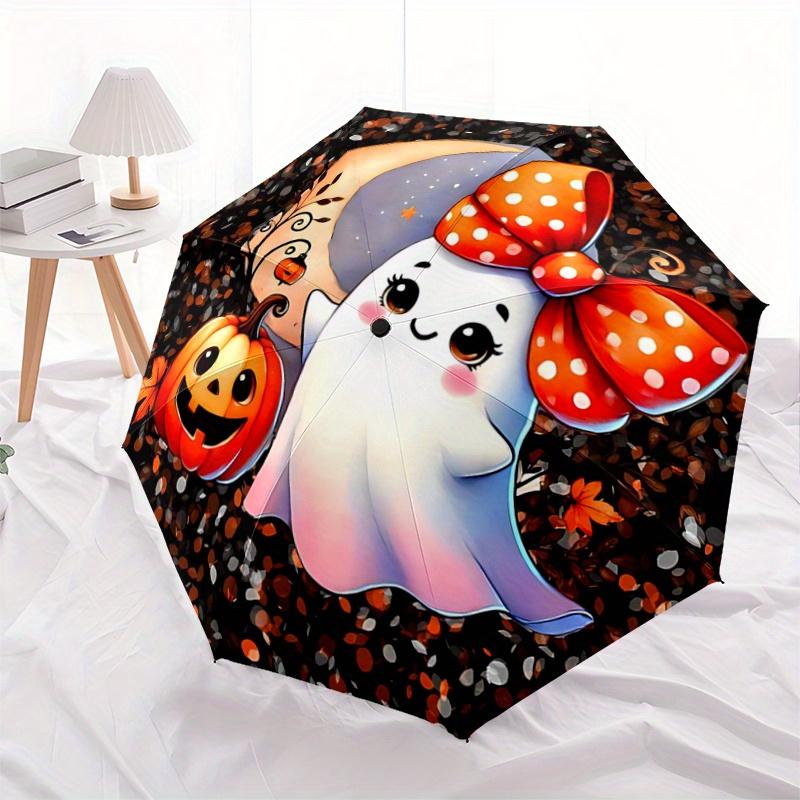1pc Adorable Ghost and Happy Pumpkin Automatic Open/CloseUmbrella-CuteUmbrella with Cute Design, Portable 3-Fold Compact Umbrella for Men & Women