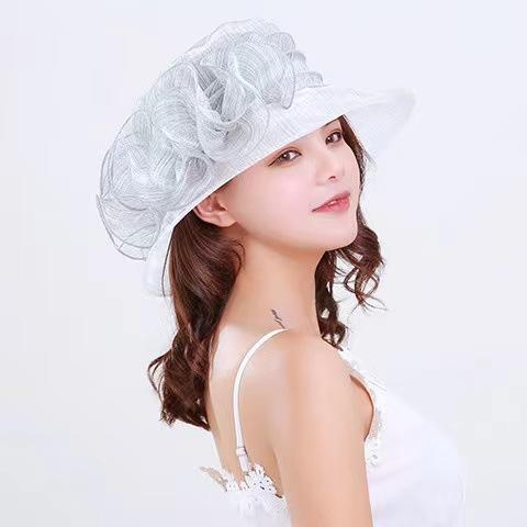 Ladies Sun Hat Mesh Top Hat Eugen Yarn Summer Sun Hat Retro Outdoor Gauze Hat Beach French European and American