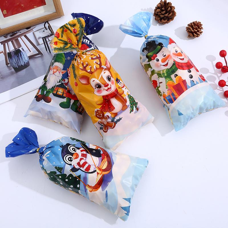50/100Pcs Christmas Gift Bags Christmas Decorations For Home 2025 Xmas Gifts New Year 2026 Santa Claus Snowman Packaging Bags