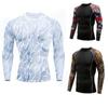 Мужская модная футболка с длинным рукавом с принтом, мужская эластичная тренировочная футболка, колготки для тренировок в тренажерном зале, фитнес-тренировках, спортивный трикотаж, спортивная рубашка для бега, мужская рубашка
