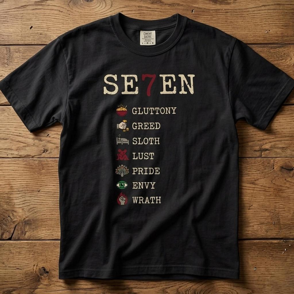 Se7en Movie Shir t- Seven Deadly Sins Graphic Tee .