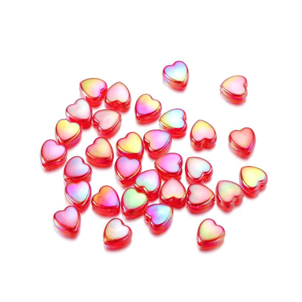 50/100Pcs 9mm AB Color Heart Bead Colorful Acrylic Spacer Loose Beads for DIY Bracelet Necklace Jewelry Making Findings Supplies