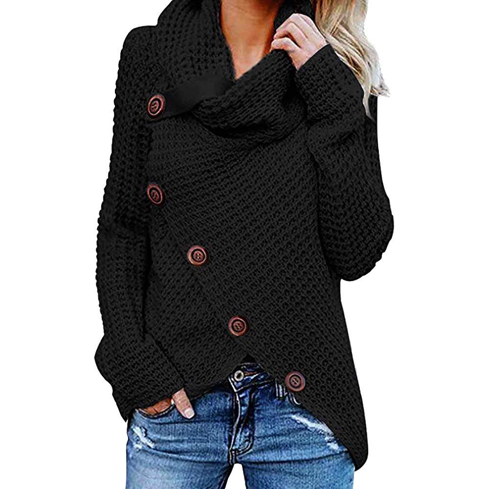 Casual Solid Knit Sweater Ladies V Neck Crew Neck Warm Daily Long Sleeve Blouse