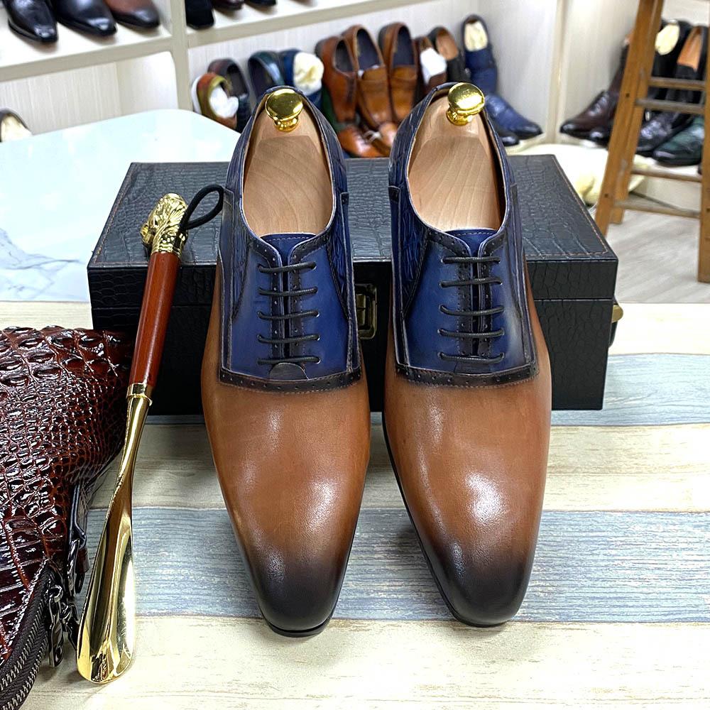 Leather Shoes Men'S Popular Cowhide Leather Shoes Business Men'S Shoes Color Matching Personalized Formal Men'S Genuine Leather Oxford Shoes
