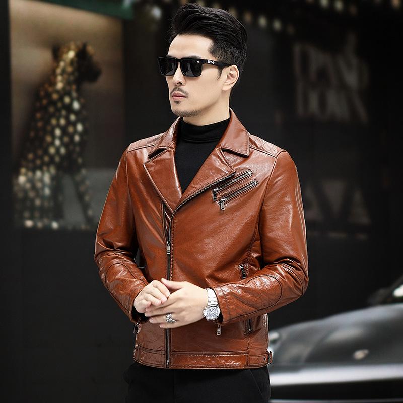 Куртка из натуральной кожи мужская тонкая телячья кожаная мотоциклетная куртка мужская натуральная кожа короткая куртка с воротником из натуральной кожи тонкое пальто