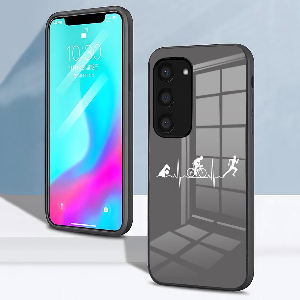 Чехол для телефона Triathlon для Samsung S26 S25 S24 FE S23 S22 S21 Plus S20 Ultra Note20Ultra Черная стеклянная крышка