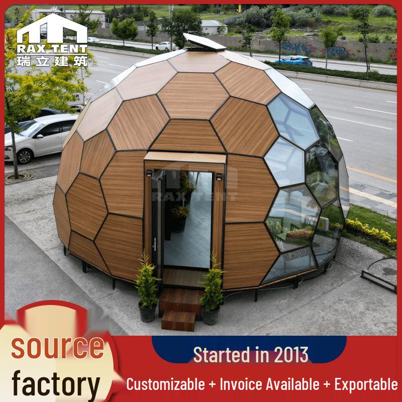 6m Wood-Finish Honeycomb Geodesic Tent: Starry Sky, Sun Protection, Heat Insulation, Outdoor Camping Glass Room.