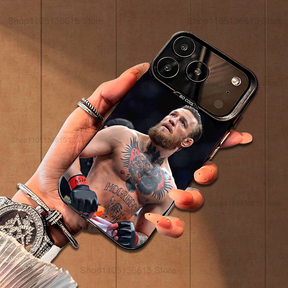 Боксерский чехол C-CONOR M-McGregor для iPhone 16,15,14,17,13,12,11,Mini,Pro,SE,XS,MAX, Черный Матовый Силиконовый Чехол