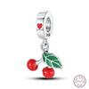 Медный кулон с бусинами Красный блестящий циркон Фрукт Клубника Вишня Для оригинального браслета 3 мм Женские изящные украшения