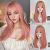 18 Inch Pink Straight Bangs Wig Fiber Synthetic Wig Heat-resistant Non-Glare Natural Cosplay For Women Daily Use Korean Fashion