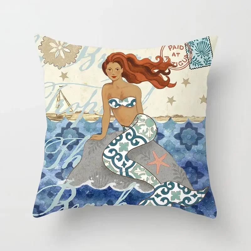 Sea Mermaid Throw Pillow Cover With Short Plush Print For Living Room Sofa Decoration Cushion Cover Pillow Covers Decorative