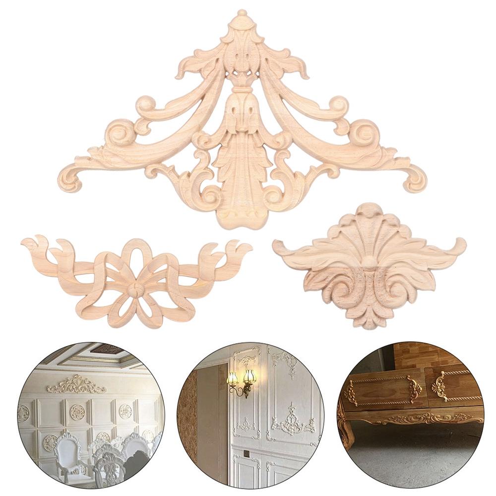 Parts Wall Door Wood Carved Wooden Figurines Crafts Corner Appliques Frame Woodcarving Decorative