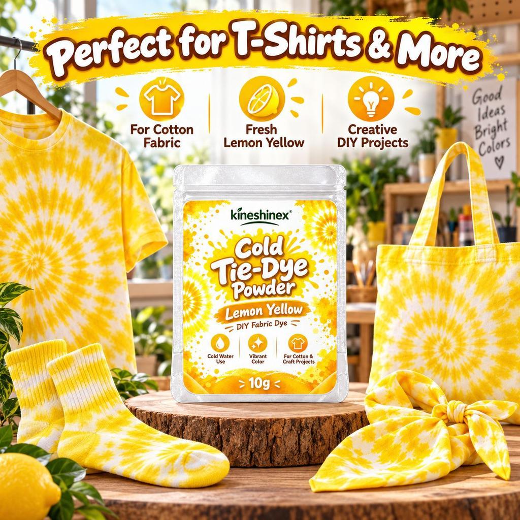 Cold Water Tie Dye Powder Lemon Yellow 10g, DIY Fabric Dye Powder for Cotton Craft Projects
