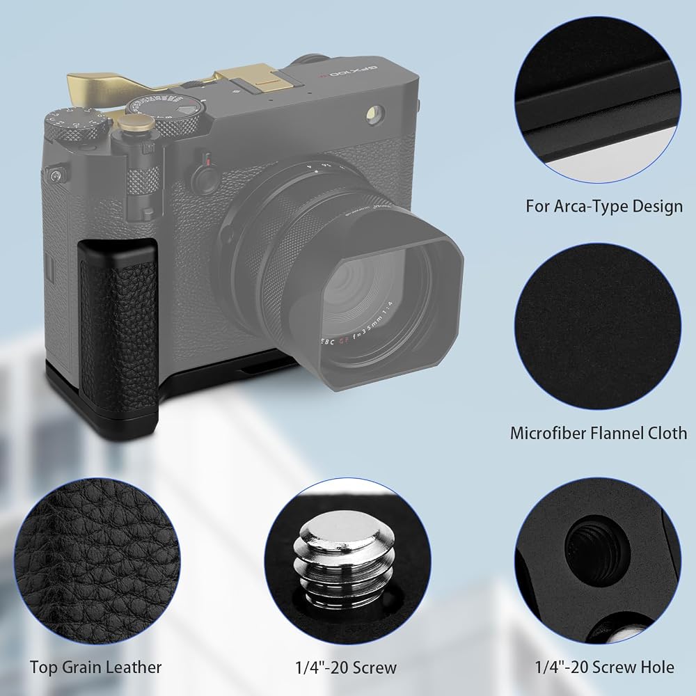 Haoge Handle Hand Grip L-shaped Grip Bracket for Fujifilm GFX100RF Camera Body HG-GFXRF-B Black with Arca-Swiss Standard Plate