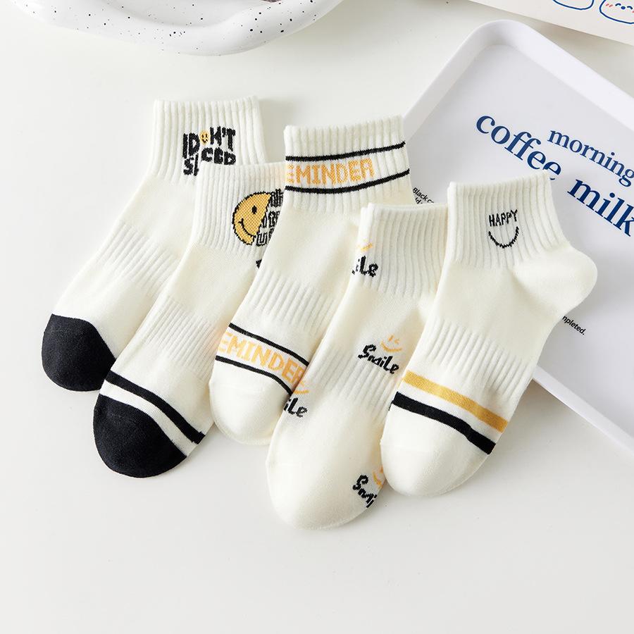 5 пар женских носков до щиколотки черного и белого цвета, удобные милые короткие носки, женские чулки и чулочно-носочные изделия
