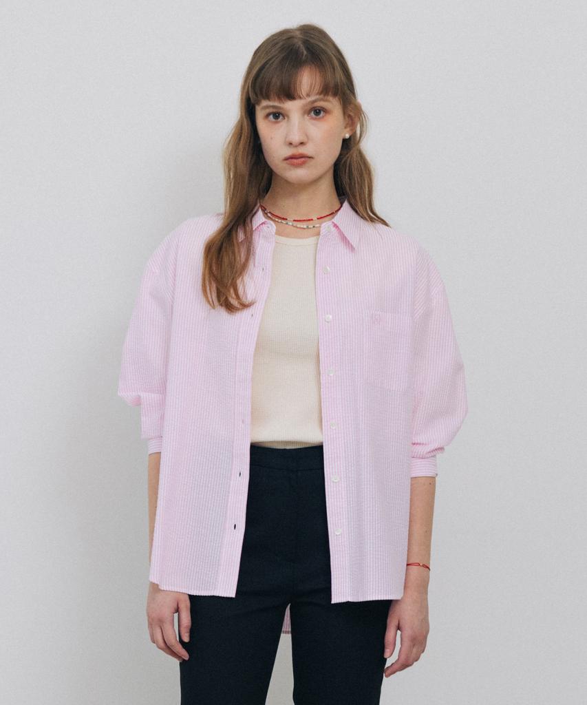 TTUDEMENT (Seersucker) Classic Stripe Shirt Pink