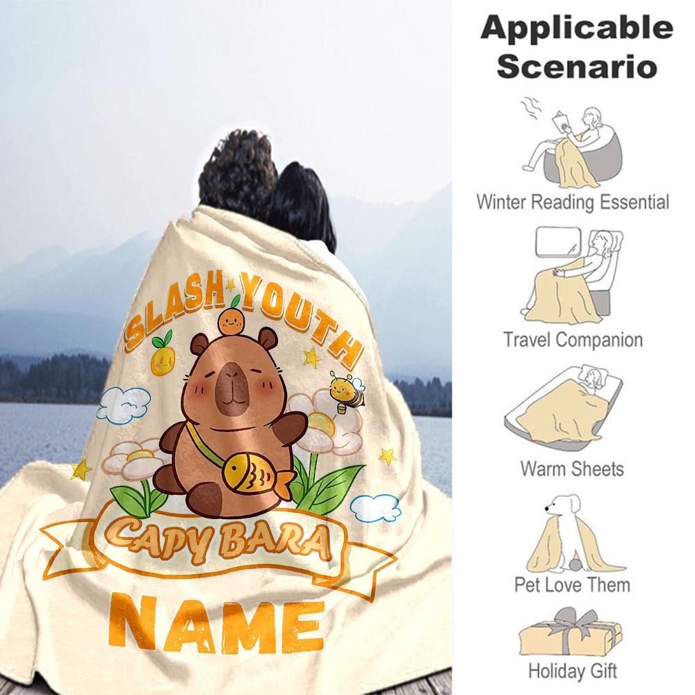 Capibala Style Personalized Text Blanket Cozy Customizable Blanket Soft & Cozy Suitable for Livingroom Bedding Sofa Nap Four Seasons Universal