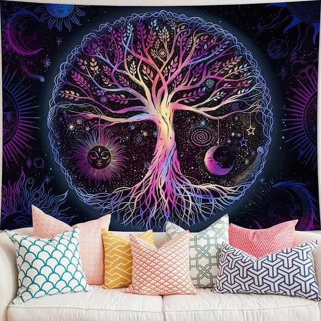 Tree Of Life Tapestry Trippy Mandala Sun And Moon Star Aesthetic Wall Tapestries Psychedelic Kawaii Home Room Decor Beach Towel
