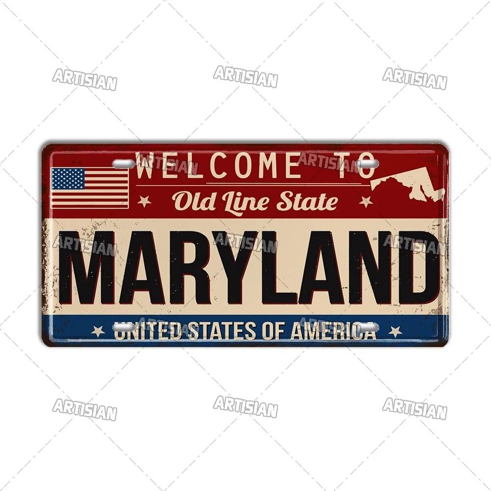 Artisian USA License Plate US Welcome To Metal Sign Landmark City State Decorative Plaque Wall Decor Garage Bar Pub Club Hotel